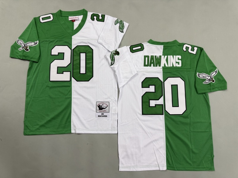 Men 2025 Philadelphia Eagles #20 Dawkins white green Throwback Limited NFL Jersey style 001
